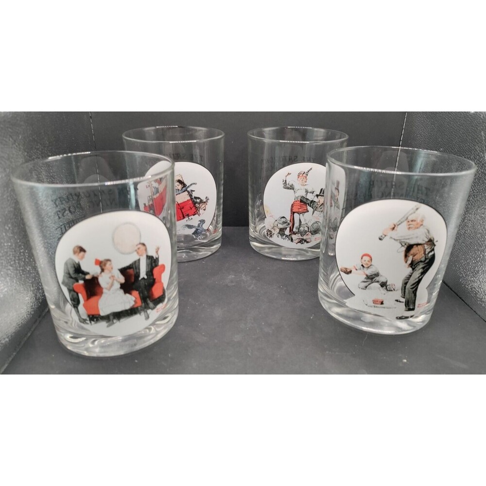 2nd 4 Piece Set Of Norman Rockwell Saturday Evening Post Tumblers